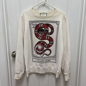 GUCCI Snake Print Sweatshirt Cream White Crewneck Long Sleeve‎ Soave Amore